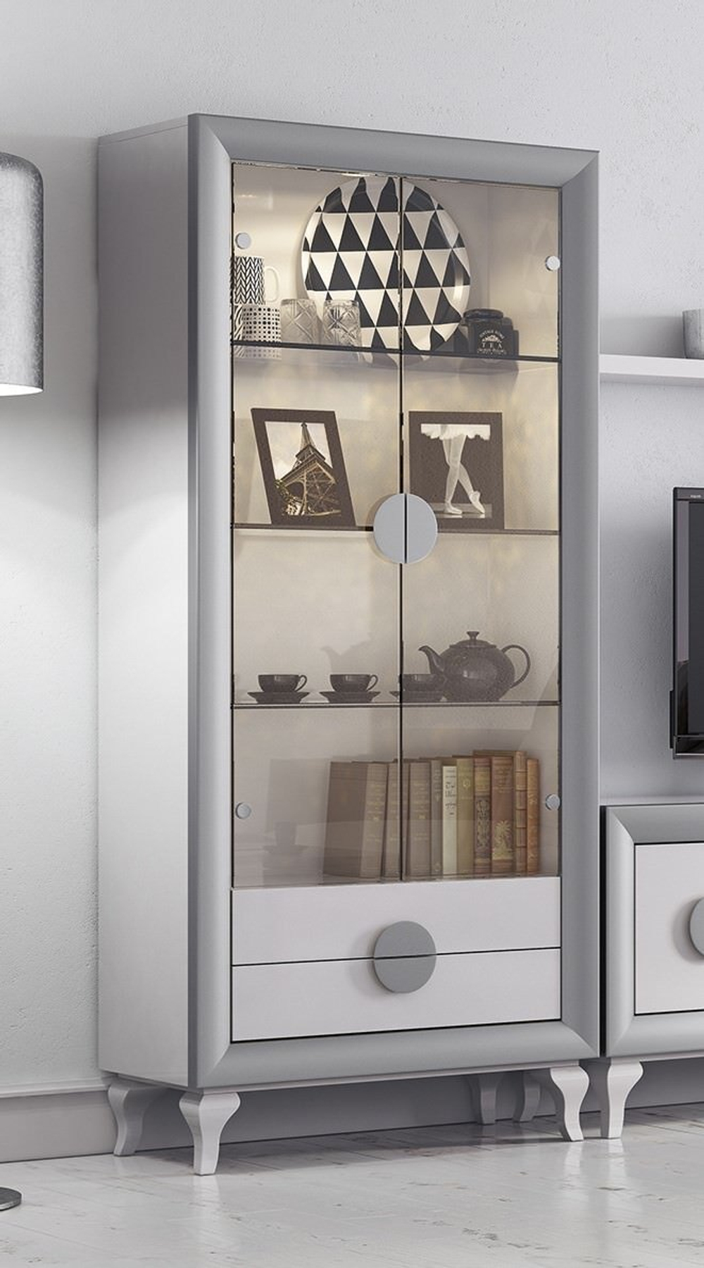 Витрина Cloe 2025 Blanco/Plata Disemobel