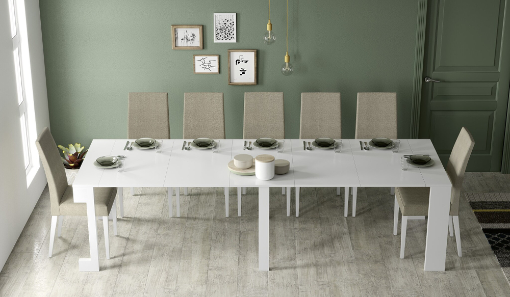 Консоль трансформер в обеденный стол Nora 3070 Blanco mate Disemobel