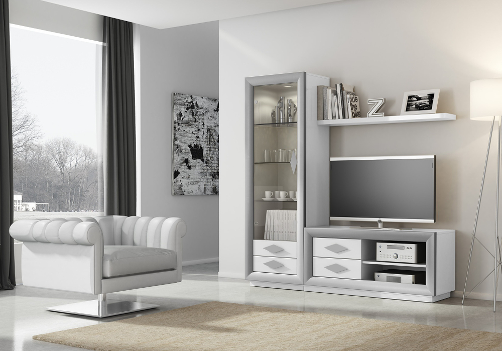 Тумба ТВ Cloe 2013 Blanco/Plata Disemobel