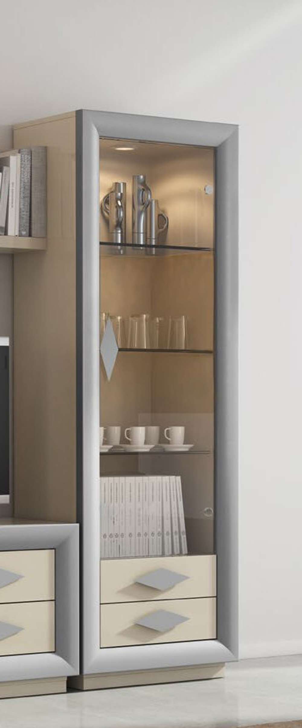 Витрина на ножках Cloe 2026-D Blanco/Plata/2 Disemobel