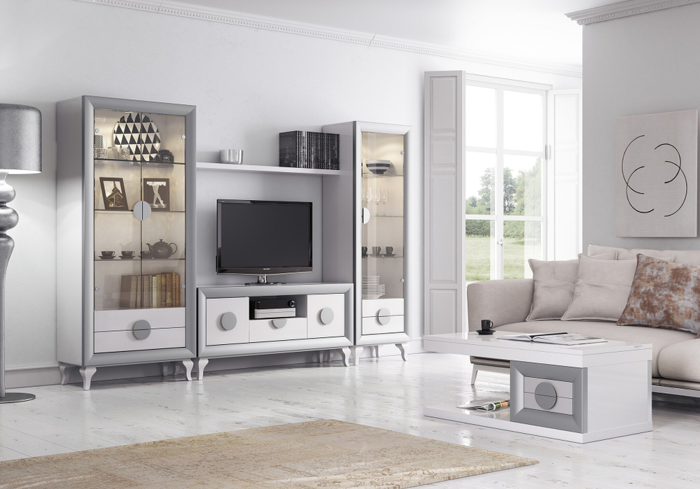 Тумба ТВ Cloe 2012 Blanco/Plata Disemobel