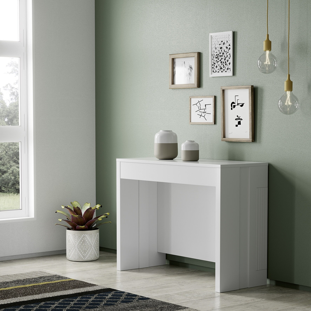 Консоль трансформер в обеденный стол Nora 3060 Blanco mate Disemobel