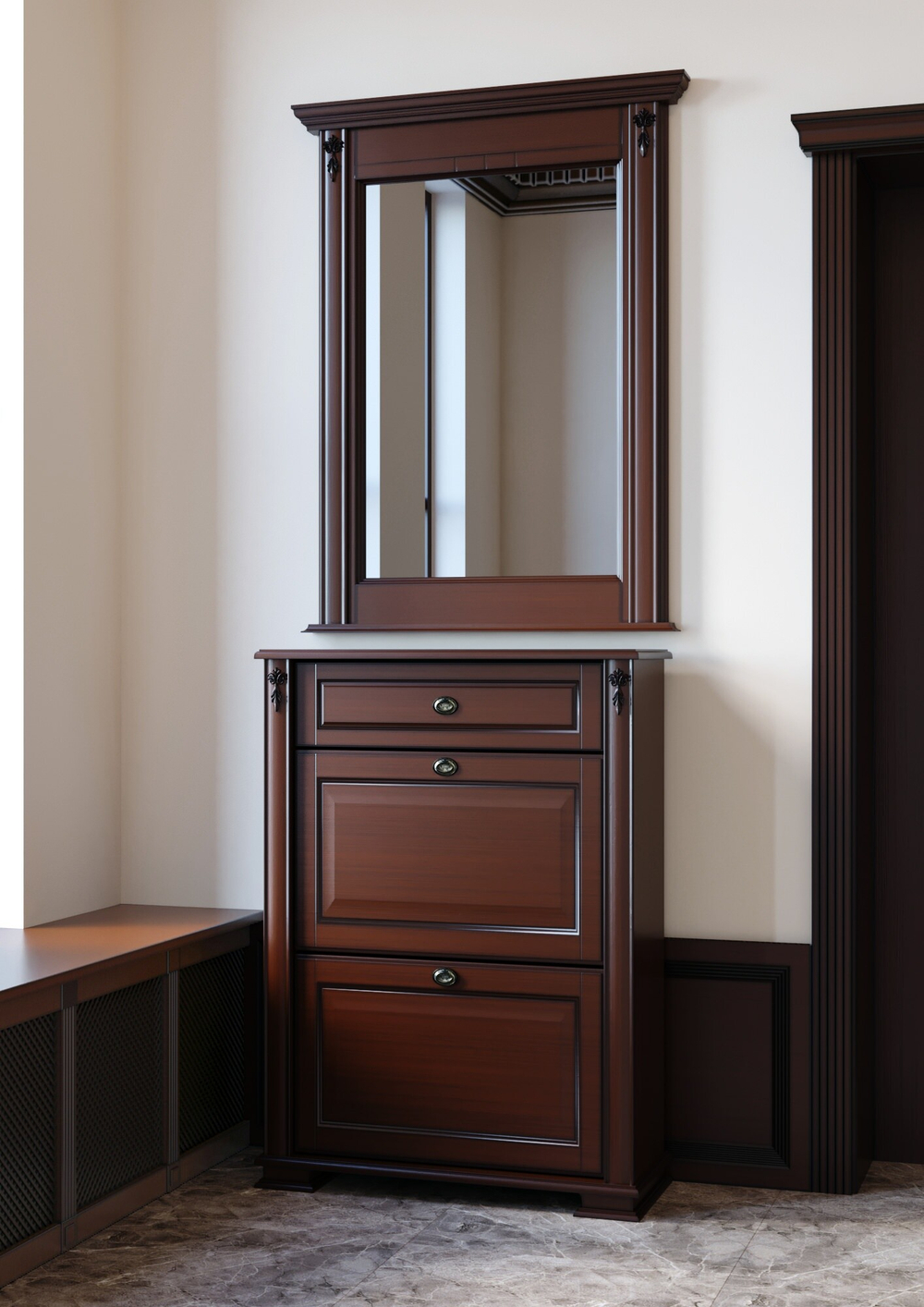 Зеркало M1305 Слоновая кость с золотом Атриум