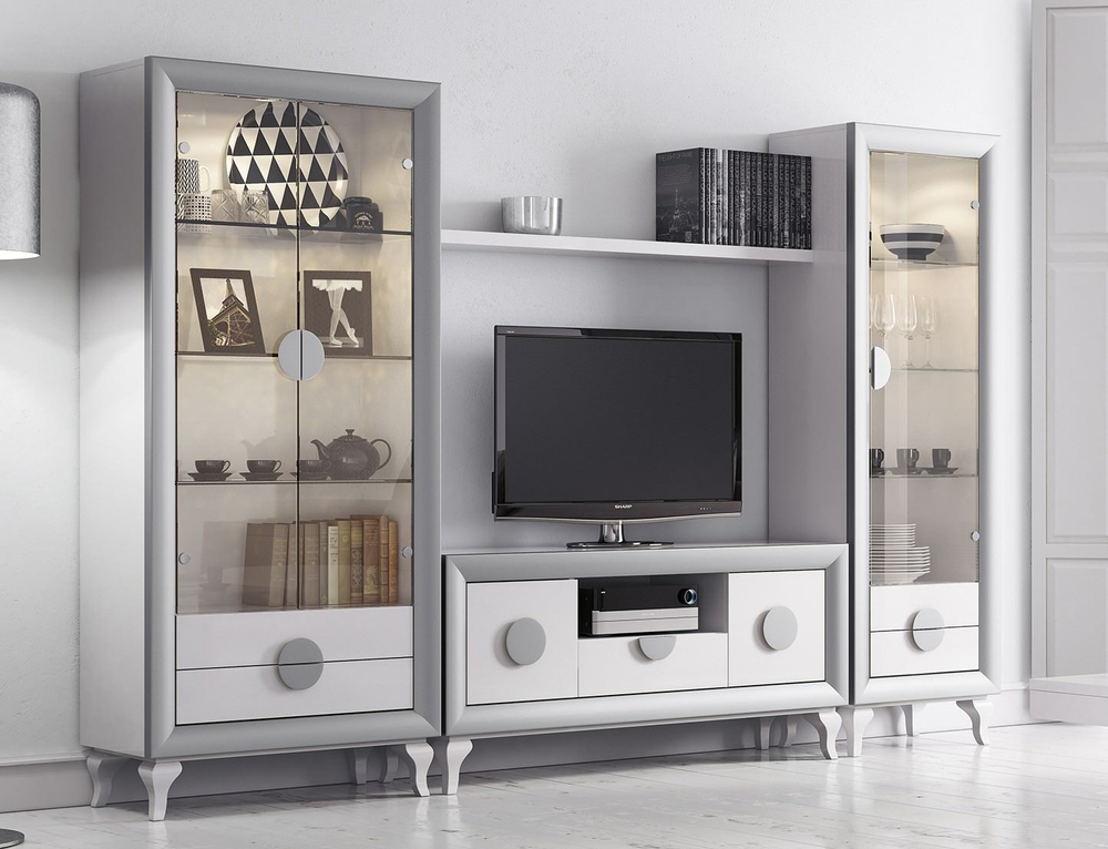 Витрина на ножках Cloe 2026-L Blanco/Plata/2 Disemobel