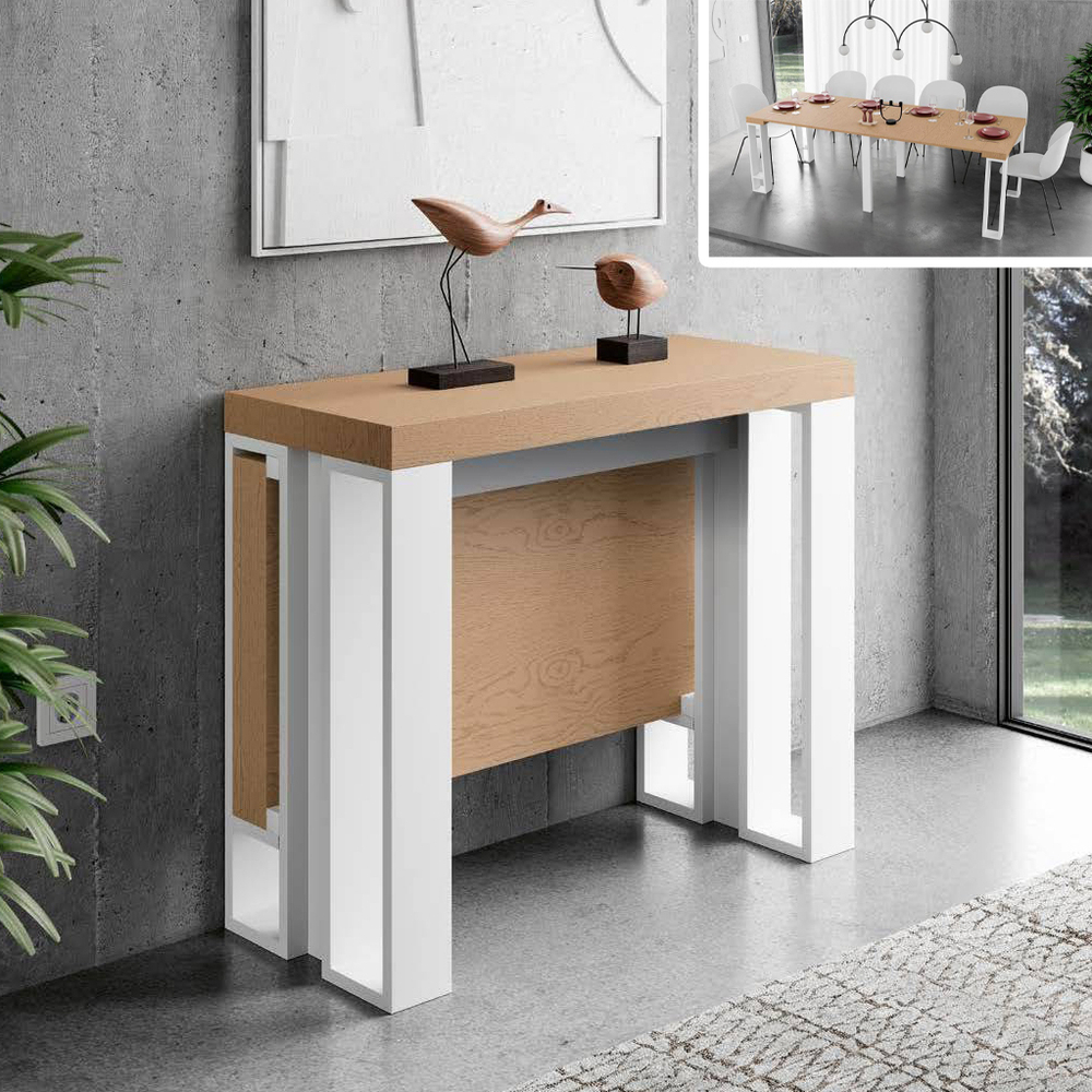 Консоль трансформер Kendra 4060 Roble Seda/Blanco Mate Disemobel