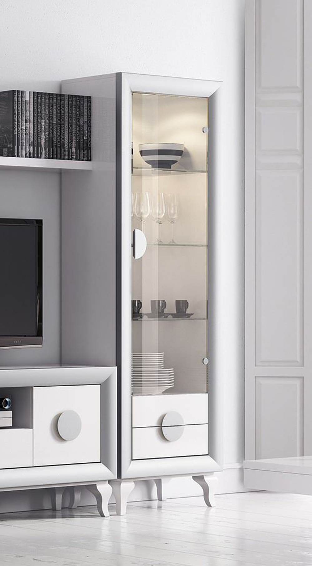 Витрина на ножках Cloe 2026-L Blanco/Plata/2 Disemobel