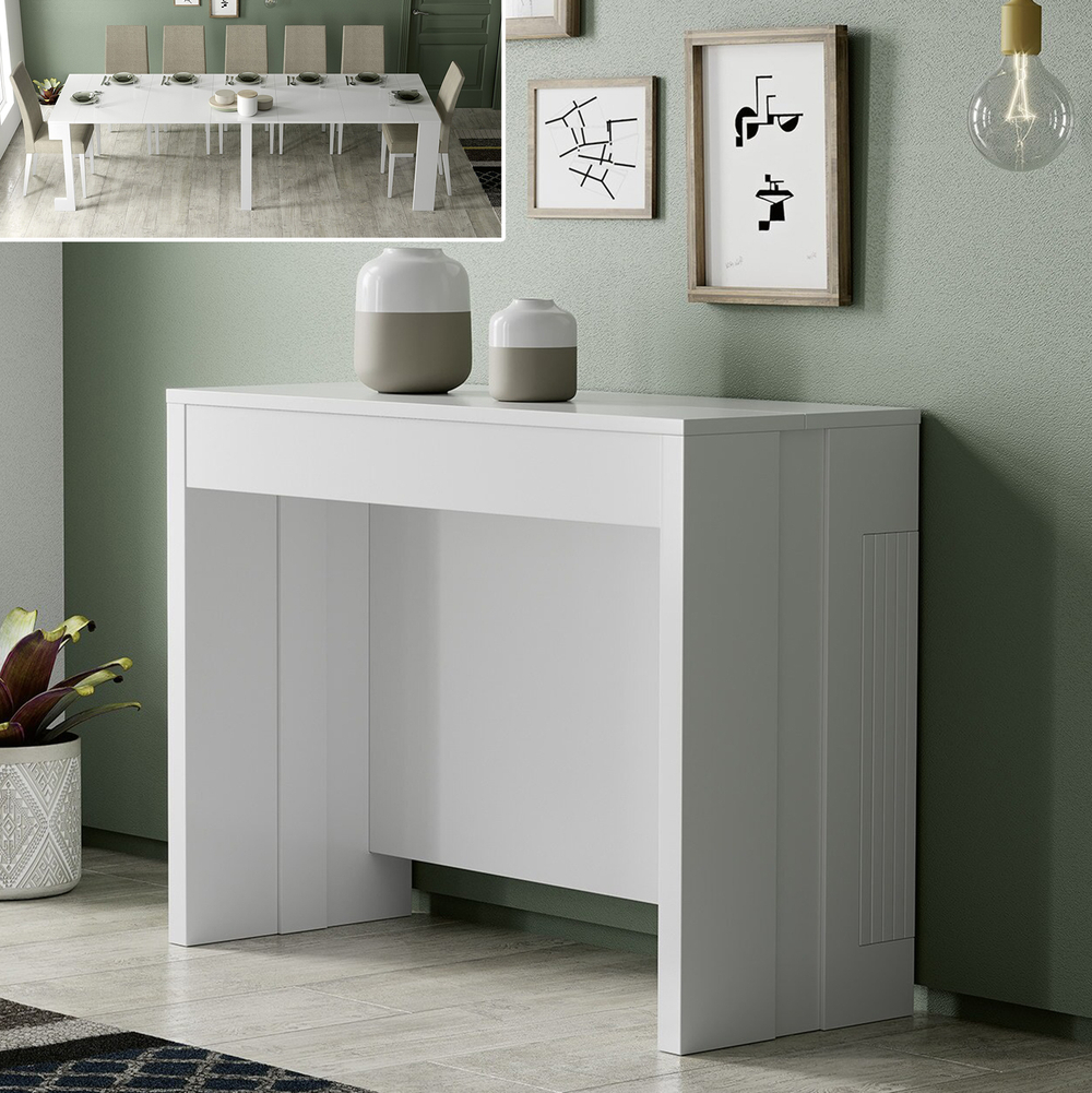 Консоль трансформер в обеденный стол Nora 3070 Blanco mate Disemobel