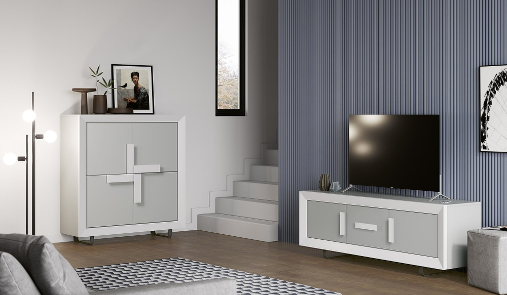 Тумба ТВ Cloe 2069 Gris/Blanco mate Disemobel